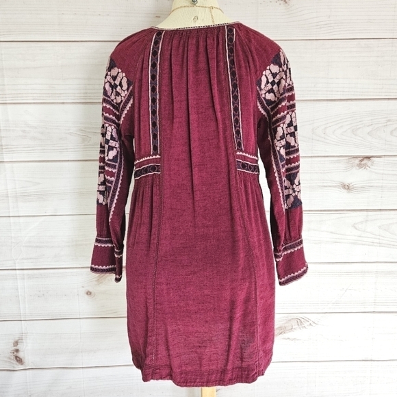 Free People All My Life Embroidered Mini Dress in Bugundy Wine Size Small - Picture 6 of 12